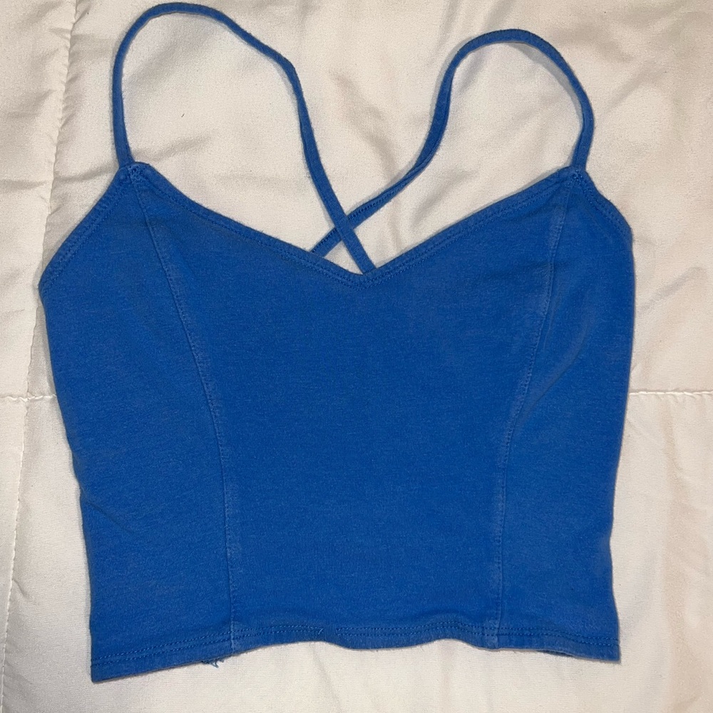 Hollister blue open back crop top.
